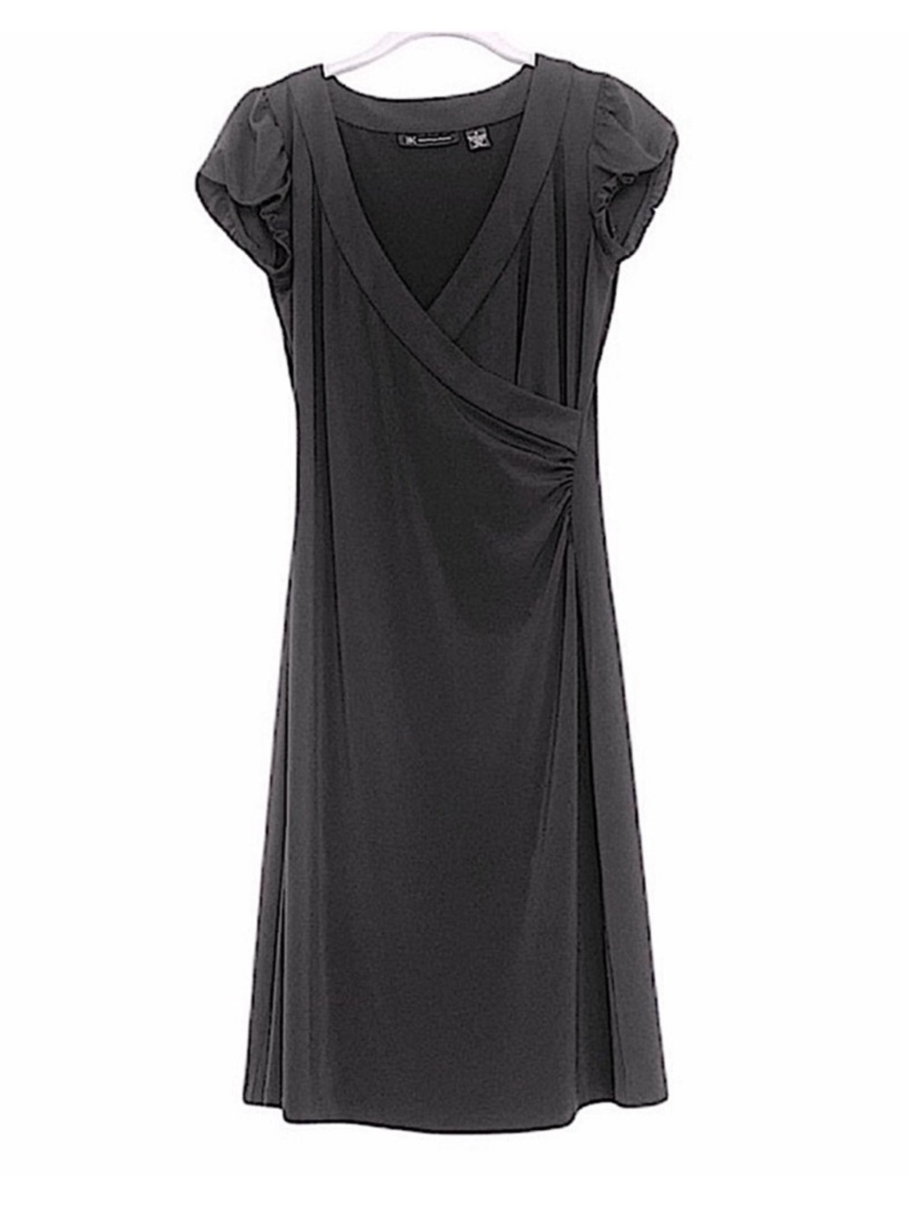 INC International Concepts Puff Sleeve Dress Surplice Top Black Size S